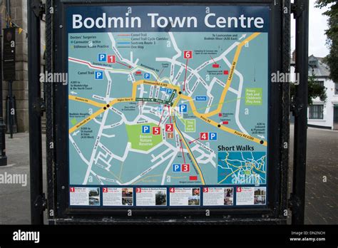 Bodmin Town Centre Tourist Map Cornwall Stock Photo - Alamy