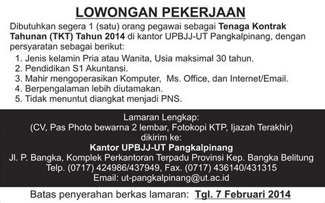 LOWONGAN PEKERJAAN | Universitas Terbuka (UT) Pangkalpinang