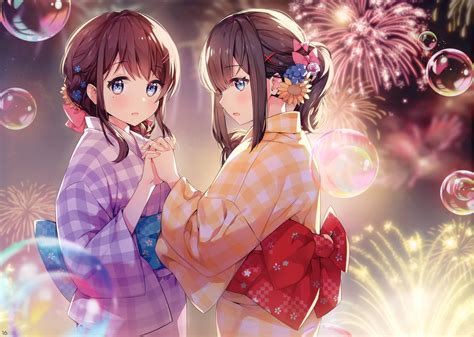 Photo anime festival fireworks girls - free pictures on Fonwall