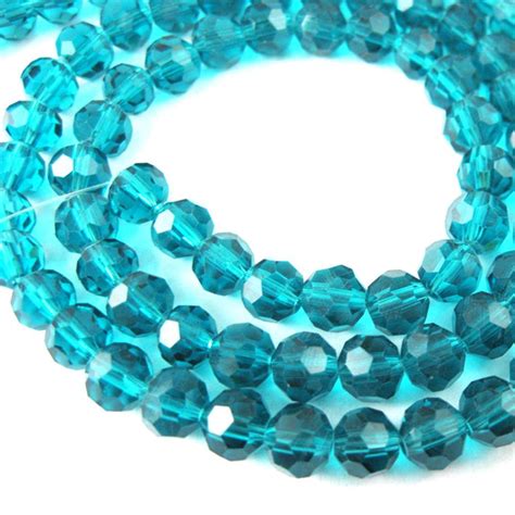 Crystal Glass Beads 6mm Round Faceted Beads, Peacock Blue.