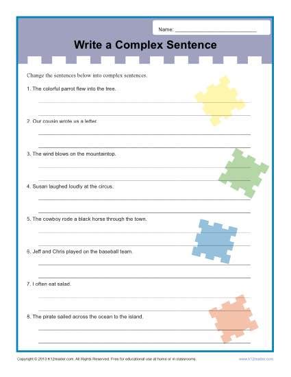 Write a Complex Sentence Worksheet