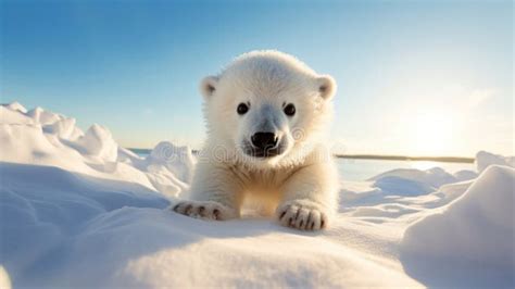 A Cute Baby Polar Bear in Snow Winter Stock Illustration - Illustration ...