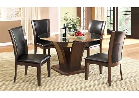 Best Buy Furniture and Mattress Manhattan l Round Glass Top Dining Table w/4 Side Chairs