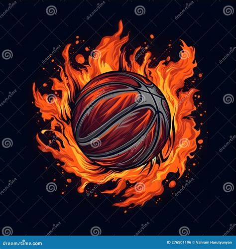 Basketball Ball Enveloped in Fire Flames Stock Illustration ...