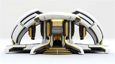 3D futuristic sci-fi white yellow city architecture with organic ...