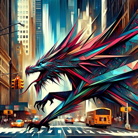 Polygonal Dragon Art in Surrealist Cyberpunk Style | New York Streets | AI Art Generator | Easy ...