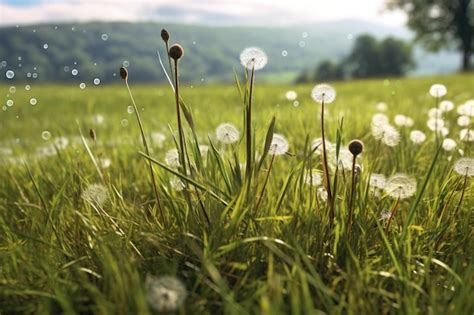 Premium AI Image | Dandelion seed head dispersal in a meadow