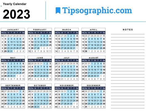 I just downloaded a simple free 2023 Yearly Calendar with Week Numbers ...