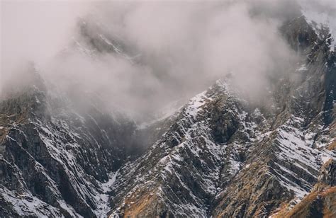 Premium Photo | Snowy mountain close up view