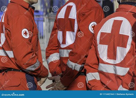 Red Cross volunteers editorial stock image. Image of services - 111442164