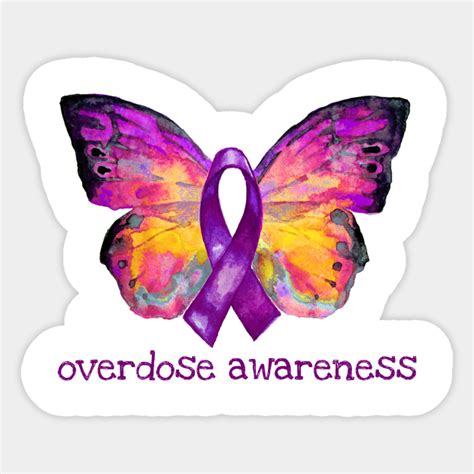 Butterfly Overdose Awareness Purple Ribbon - Overdose Awareness - Sticker | TeePublic