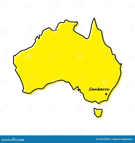 Simple Outline Map of Australia with Capital Location Stock Vector - Illustration of line ...