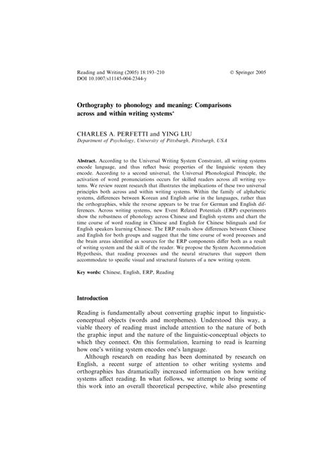 (PDF) Orthography to Phonology and Meaning: Comparisons Across and ...