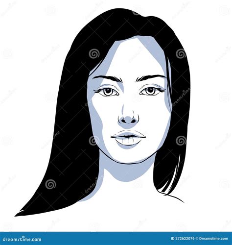 Vector Portrait of Beautiful Woman in Black and White. Gentle ...