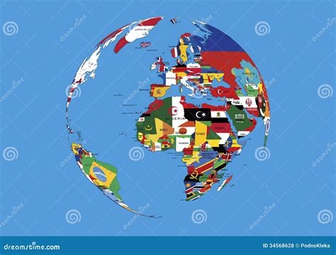 World Globe Europe,Africa and Asia Flags Map Stock Illustration - Illustration of global, europe ...