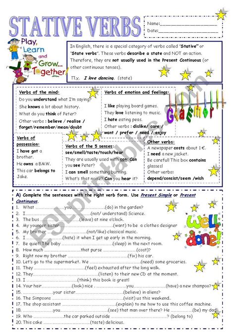 Stative verbs - ESL worksheet by vickyvar