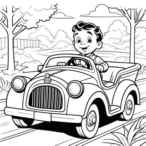 Vintage Cartoon Coloring Page Boy and Dog Driving a Car | MUSE AI