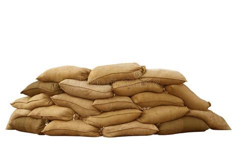 Sandbags. Isolated sandbags for flood defense or military use , # ...