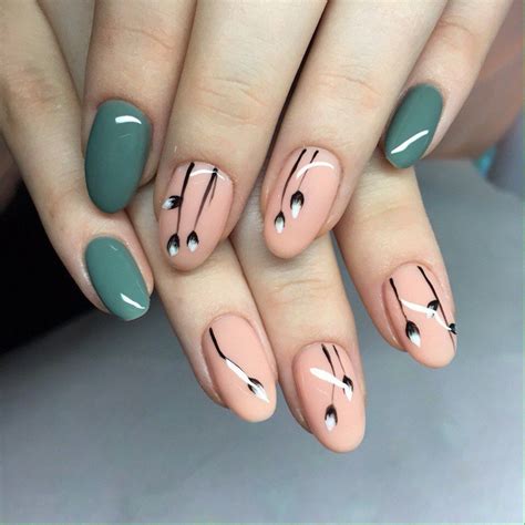 Black pattern nails, Drawings on nails, Green nail ideas, Ideas of beige nails, Medium nails ...