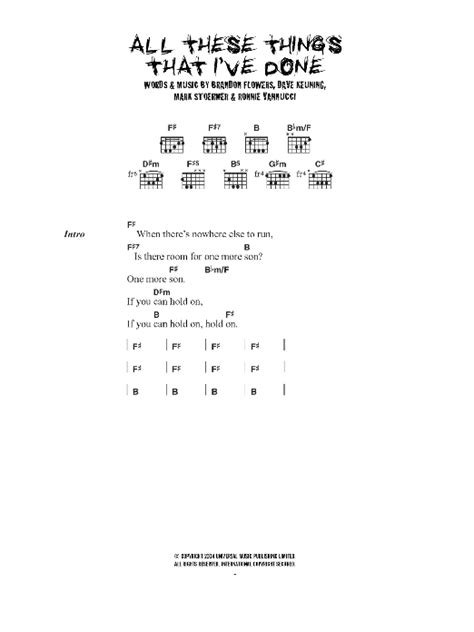 All These Things That I've Done by The Killers - Guitar Chords/Lyrics ...