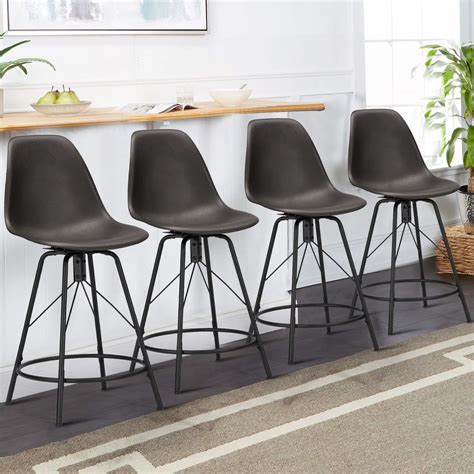 Buy Awonde 24" Swivel Bar Stools with Backs Set of 4 Black Plastic ...