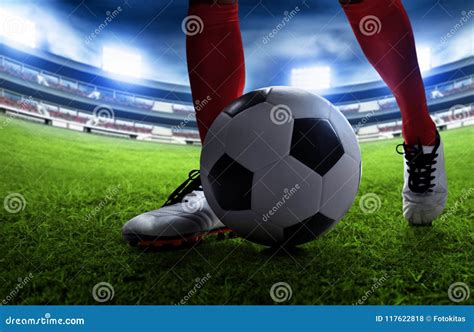 Soccer Player Kick Soccer Ball Stock Photo - Image of championship ...