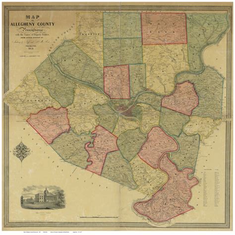 Allegheny County Pennsylvania 1851 Old Wall Map With Homeowner Names ...