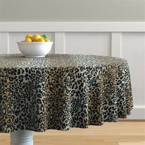 Animal Print Round Tablecloth Leopard_camel-aqua-black by | Etsy