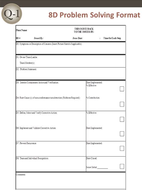 8D Problem Solving Template