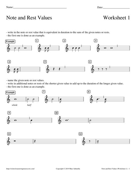 Note and Rest Values (Worksheet 1) Sheet music for Piano (Solo) Easy ...