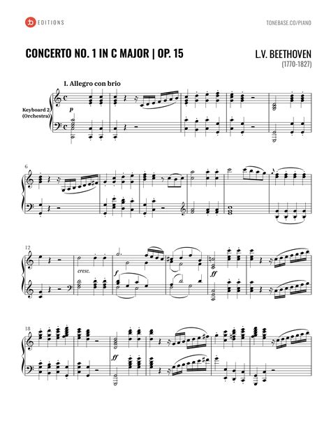 Ludwig van Beethoven - Piano Concerto No. 1, Op. 15 in C Major | Free Piano Sheet Music