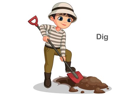 Cute little boy digging hole 1307908 Vector Art at Vecteezy