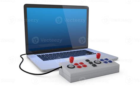 Arcade joystick connected to laptop 6365193 Stock Photo at Vecteezy