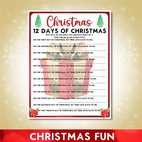 12 Days of Christmas Printable Quiz Digital Download Party - Etsy