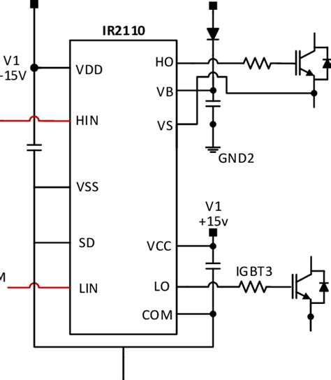 IR2110 detailed connection (see online version for colours) V1 +15V ...