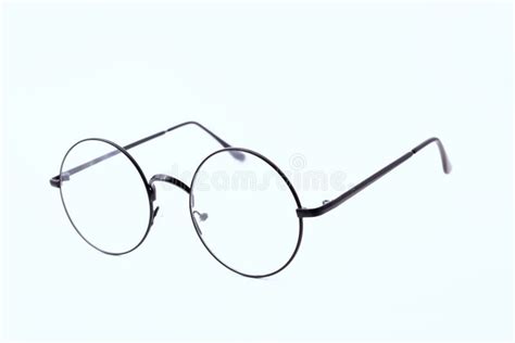 Round Black-rimmed Glasses are View from Above. Isolated on a Light Background. Stock Image ...