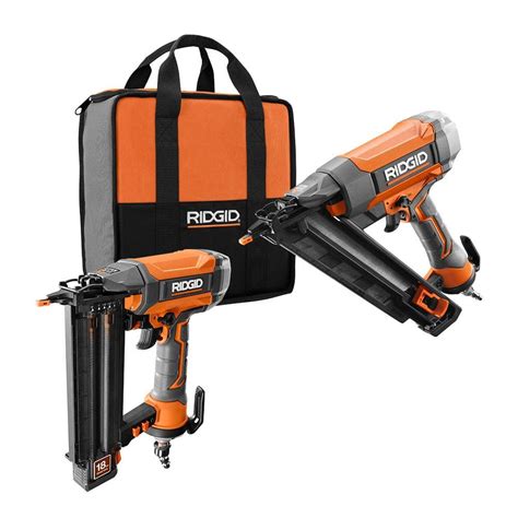 RIDGID Pneumatic 18-Gauge 2-1/8 in. Brad Nailer with CLEAN DRIVE Technology with Angled Finish ...