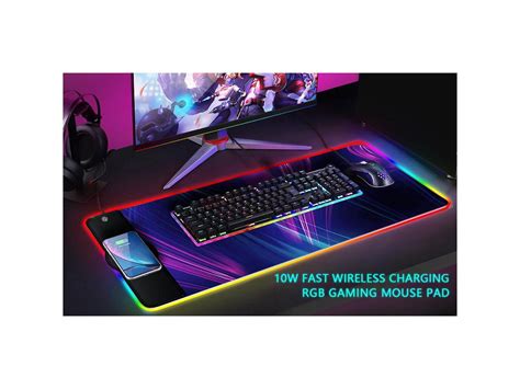 Wireless Charger Mouse Pad, 10W Extended RGB Mouse Pad Non-Slip Rubber Base 10 Lighting Modes ...