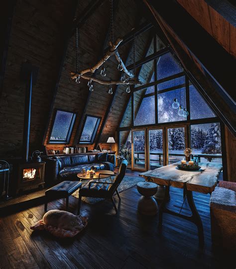 CABIN HOUSE in winter . Interior visualization (4) | Images :: Behance