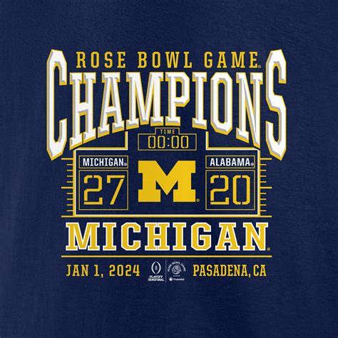 Men's Fanatics Navy Michigan Wolverines College Football Playoff 2024 Rose Bowl Champions Score ...