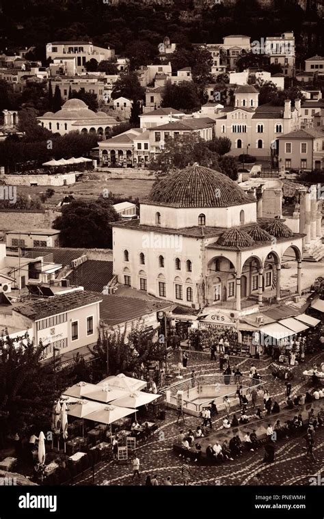 Athens rooftop view with street and historical architecture, Greece ...