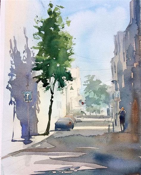 watercolor street painting | Watercolor landscape paintings, Watercolor ...