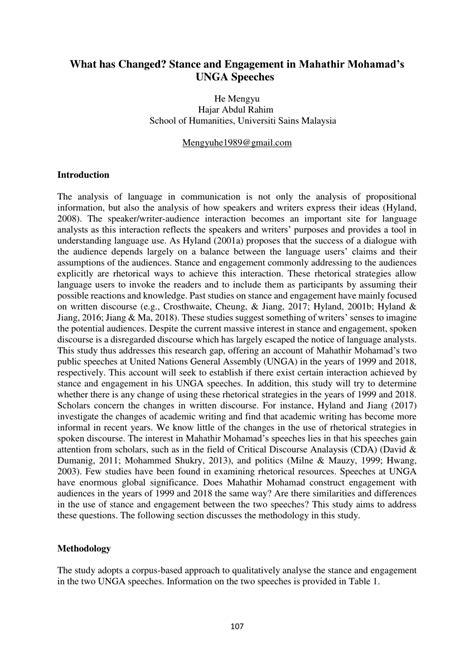 (PDF) What has Changed? Stance and Engagement in Mahathir Mohamad's ...