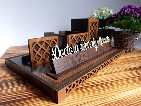 Desk Name Plate With Card and Pen Holder Functional Office - Etsy