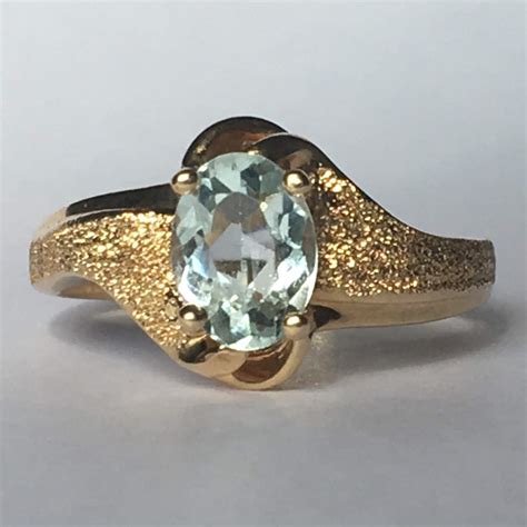 Vintage Aquamarine Ring. 14k Brushed Gold Setting. 2 Carat.