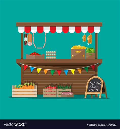 Market food stall full groceries products Vector Image