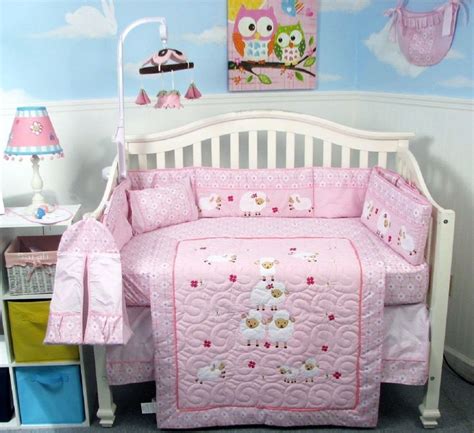 PINK CRIB BEDDING SET BABY SHEEP Infant Baby Girl Nursery 14 Pc Quilt ...