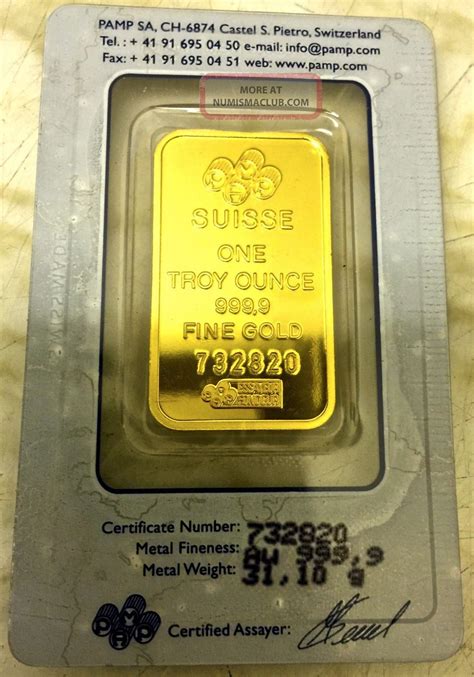 1 Oz Pamp Suisse Gold Bar (in Assay) Troy Ounce Fine Gold