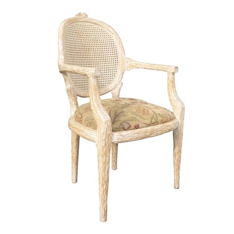 French Cane Back Carved Wood Accent Arm Chair | Chairish