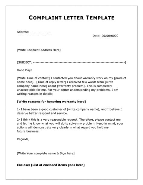 Complaint Letter Template - download free documents for PDF, Word and Excel